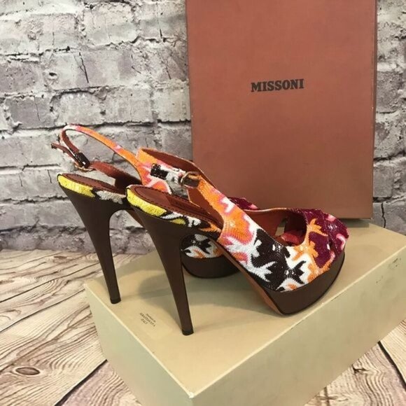 Missoni Size 9 Criss Cross Platform Slingback High Heel Sandals Peep Toe Orange - Picture 4 of 9